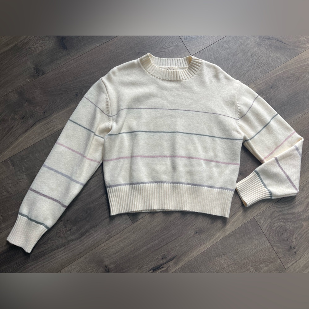 Thread & Supply Cream Sweater with Pastel Stripes